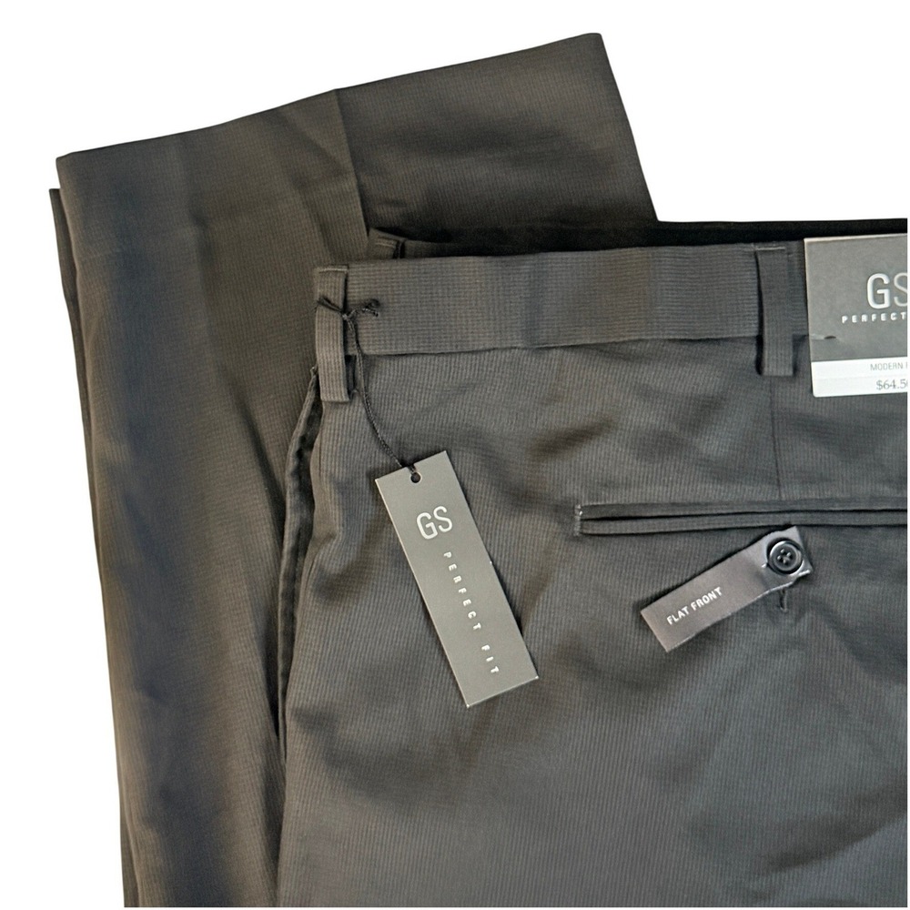 GS Perfect Fit Performance Mens Pants 60x30 Grey Flat Front Golf Active Vacation